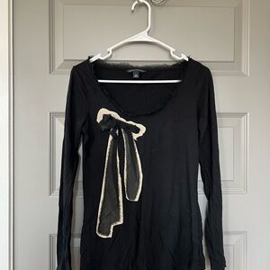 Banana Republic Black Long Sleeve Top with Frayed Edge Size XS